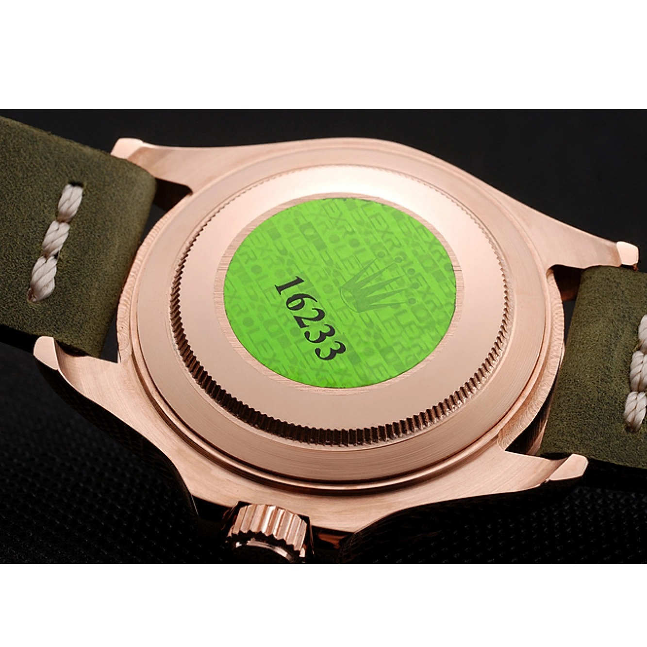 Aaa fake watches Bezel Rose Yacht Case Master Dial Leather Gold Rolex 1453862 Black Bracelet Green Green 0616